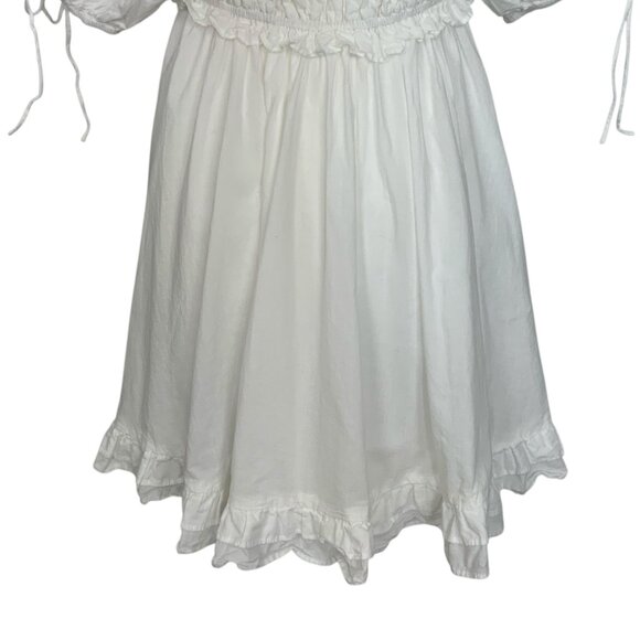 En Saison Puff-Sleeve Mini Dress S White Empire Waist Ruffle Trim Anthropologie - Picture 10 of 13